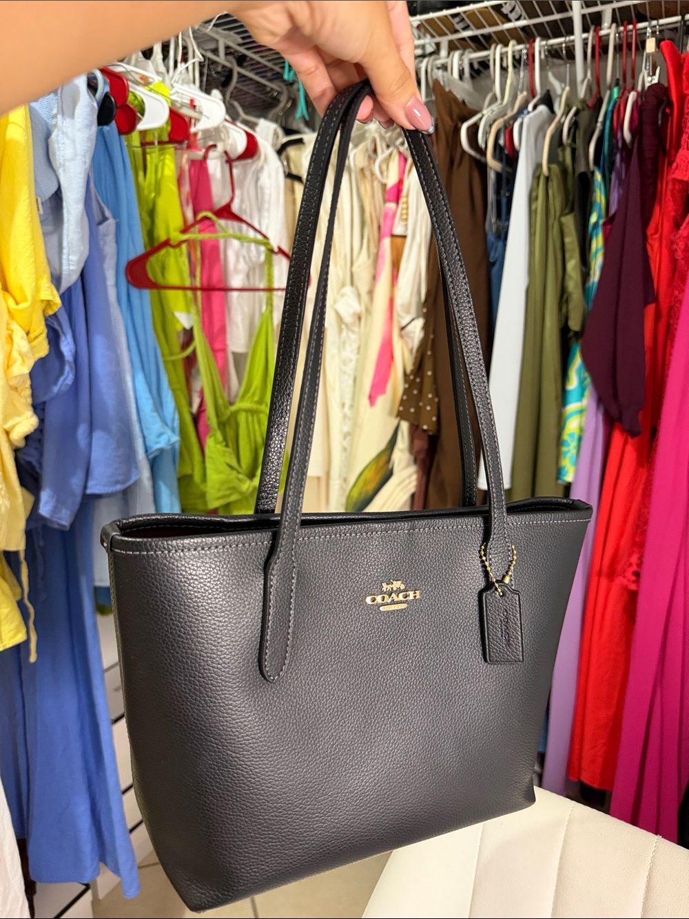 Coach Black Pebbled Leather Tote with Gold Hardware
